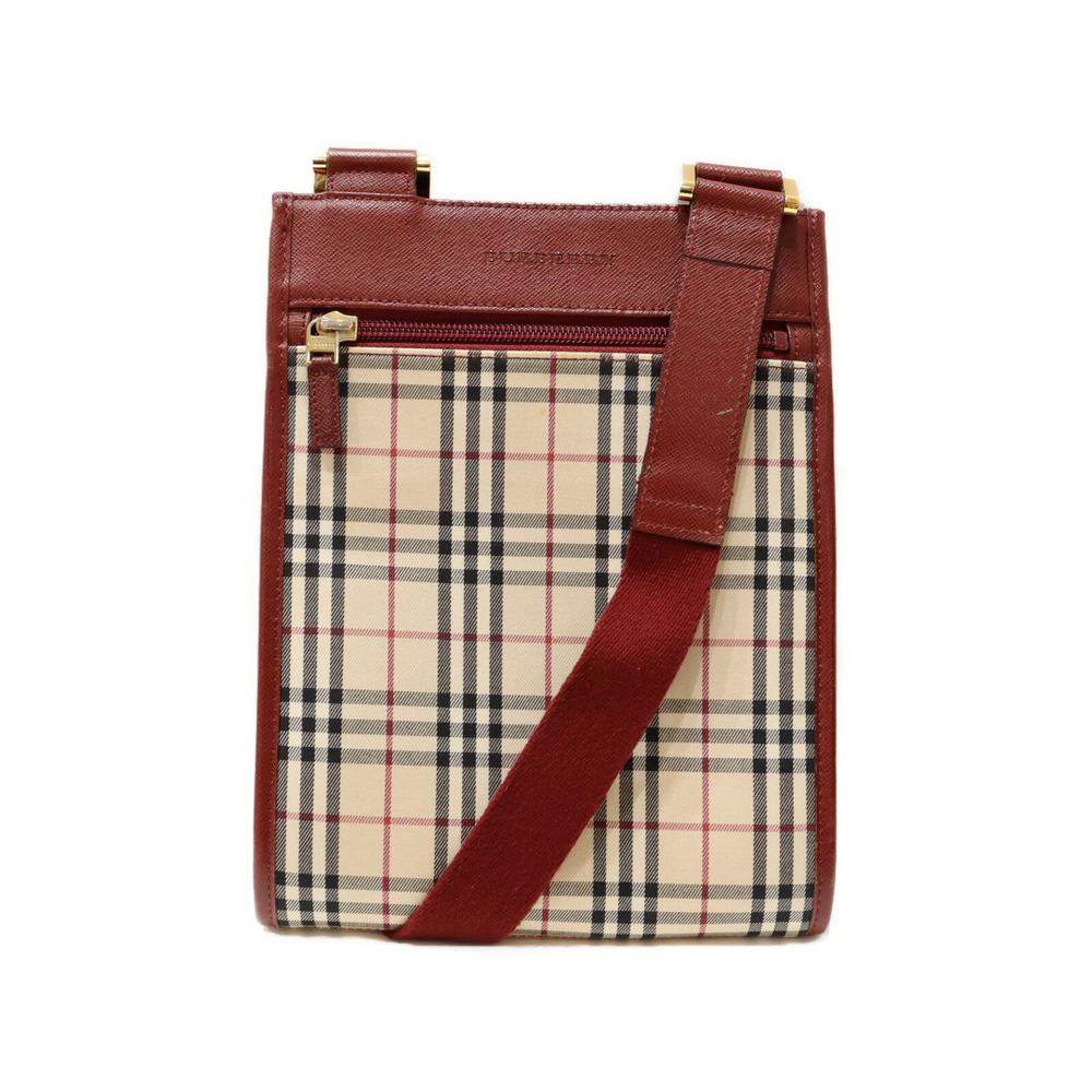 BURBERRY Nova Check Shoulder Bag Canvas Leather Beige Red